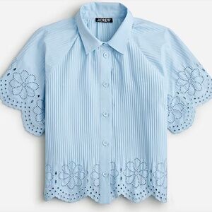J. Crew "Pleated eyelet-trim shirt in cotton poplin" top